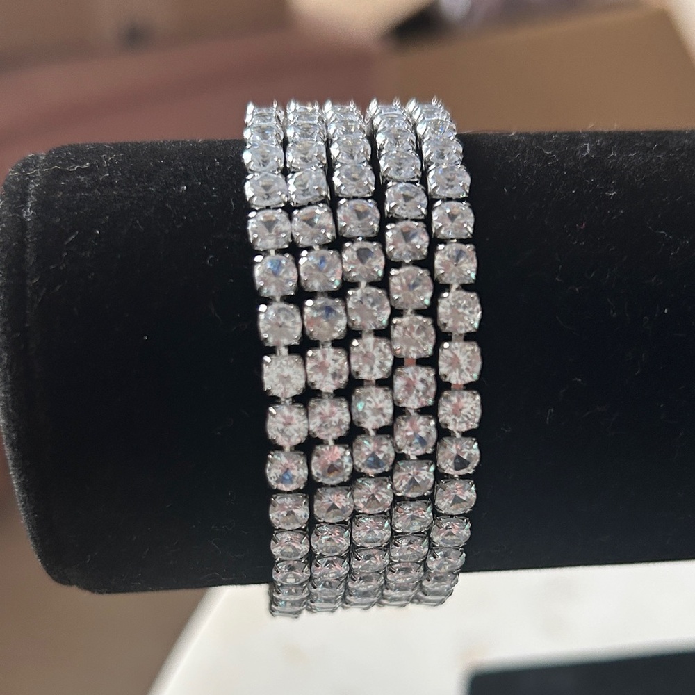 Stackable Silver Crystal Tennis Bracelet Set Of 5 - image 1
